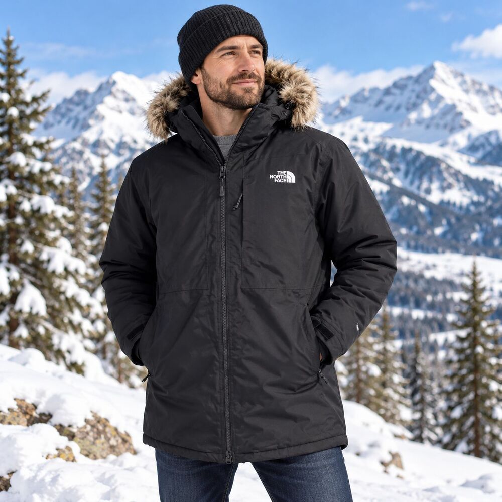 The North Face Mens Aral Insulated Parka XL Black Hooded Faux Fur NWT